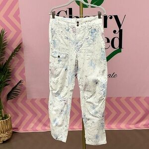Anthropologie White Paint-Splatter Boyfriend Jeans